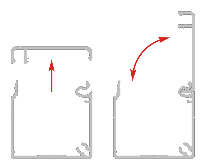 Es posible desmontar hacia arriba la tapa del canal para cables, o bascularla hacia un lado.